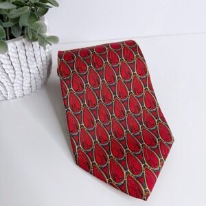 Paul Fredrick Men's Silk‎ Necktie Red Blue Gold Print 3 3/4" X 58" Workwear
